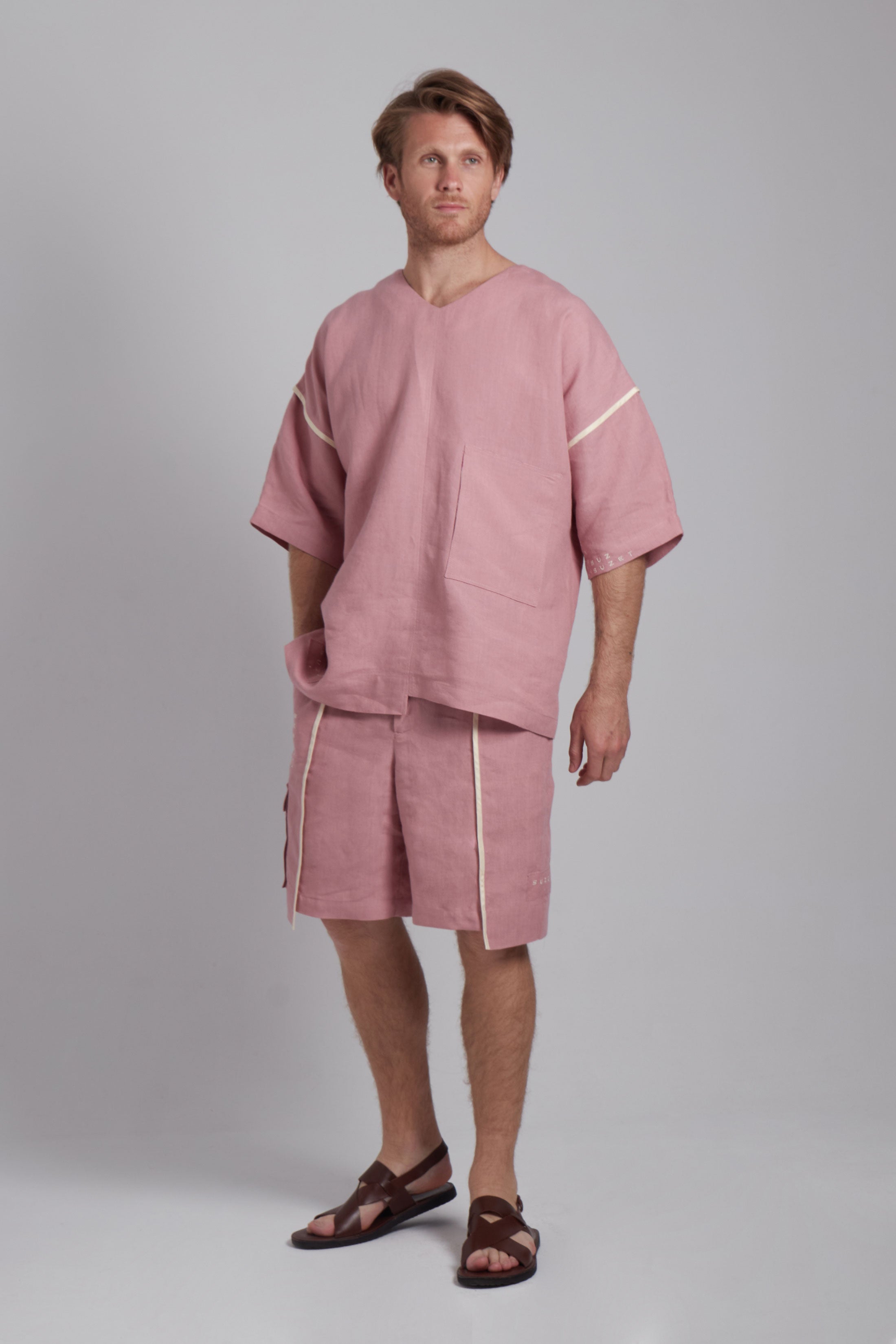 Ibiza tee-shirt in a light pink linen – S U Z E T atelier